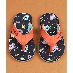 Cute Walk by Babyhug Slip On Flip Flops with Space Print - Navy Blue
