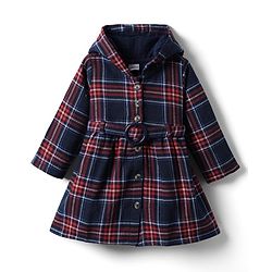 Babyhug Cotton Woven Full Sleeves Hooded Front Open Checks Frock With Belt - Navy Blue & Red
