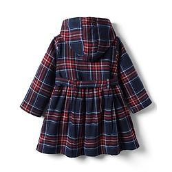 Babyhug Cotton Woven Full Sleeves Hooded Front Open Checks Frock With Belt - Navy Blue & Red
