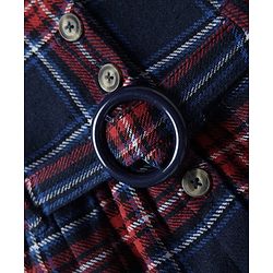 Babyhug Cotton Woven Full Sleeves Hooded Front Open Checks Frock With Belt - Navy Blue & Red