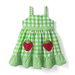 Babyhug Cotton Woven Checks Frock & Half Sleeves Inner Tee With Strawberry Embroidery - Green & White