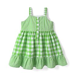 Babyhug Cotton Woven Checks Frock & Half Sleeves Inner Tee With Strawberry Embroidery - Green & White