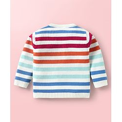 Babyhug Knitted Full Sleeves Pullover Sweater Set With Cap & Reindeer Patch Detailing - Orange