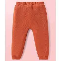 Babyhug Knitted Full Sleeves Pullover Sweater Set With Cap & Reindeer Patch Detailing - Orange