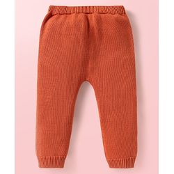 Babyhug Knitted Full Sleeves Pullover Sweater Set With Cap & Reindeer Patch Detailing - Orange