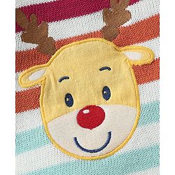 Babyhug Knitted Full Sleeves Pullover Sweater Set With Cap & Reindeer Patch Detailing - Orange