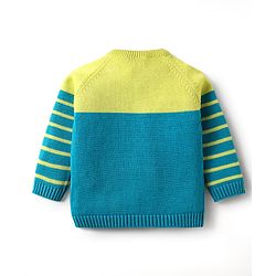 Babyhug Organic Cotton Knit Full Raglan Sleeves Sweater Set with Cap & Cat Patch Detailing - Teal Blue