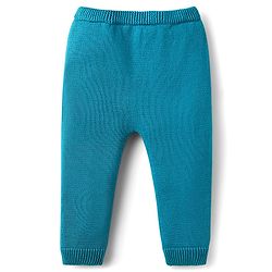 Babyhug Organic Cotton Knit Full Raglan Sleeves Sweater Set with Cap & Cat Patch Detailing - Teal Blue