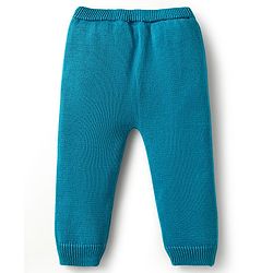 Babyhug Organic Cotton Knit Full Raglan Sleeves Sweater Set with Cap & Cat Patch Detailing - Teal Blue