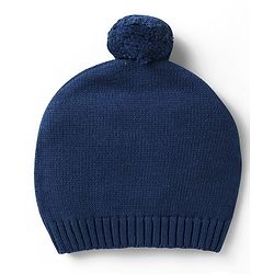 Babyhug Organic Cotton Knitted Full Sleeves Sweater Set with Cap & Penguin Design - Grey & Navy Blue
