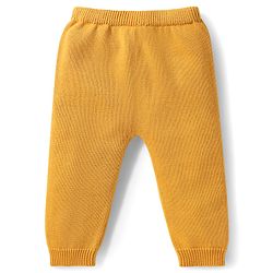 Babyhug Organic Cotton Knitted Full Sleeves Striped Pullover Sweater Set With Kitty Patch Detailing & Cap - Golden