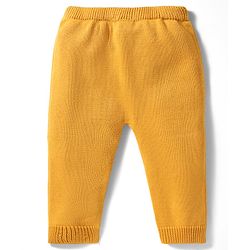 Babyhug Organic Cotton Knitted Full Sleeves Striped Pullover Sweater Set With Kitty Patch Detailing & Cap - Golden