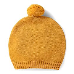 Babyhug Organic Cotton Knitted Full Sleeves Striped Pullover Sweater Set With Kitty Patch Detailing & Cap - Golden