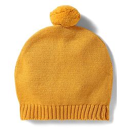 Babyhug Organic Cotton Knitted Full Sleeves Striped Pullover Sweater Set With Kitty Patch Detailing & Cap - Golden