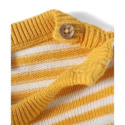 Babyhug Organic Cotton Knitted Full Sleeves Striped Pullover Sweater Set With Kitty Patch Detailing & Cap - Golden