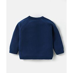 Babyhug Organic Cotton Knitted Full Raglan Sleeves Pullover Sweater Set with Cap Striped & Fox Design - Royal Blue & Orange