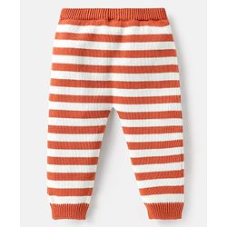 Babyhug Organic Cotton Knitted Full Raglan Sleeves Pullover Sweater Set with Cap Striped & Fox Design - Royal Blue & Orange