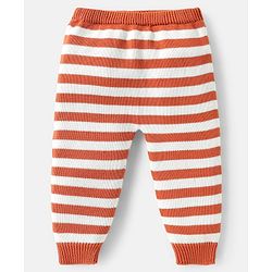 Babyhug Organic Cotton Knitted Full Raglan Sleeves Pullover Sweater Set with Cap Striped & Fox Design - Royal Blue & Orange