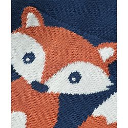 Babyhug Organic Cotton Knitted Full Raglan Sleeves Pullover Sweater Set with Cap Striped & Fox Design - Royal Blue & Orange