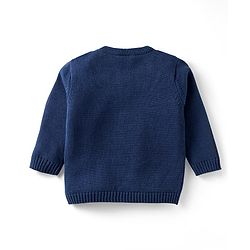 Babyhug Organic Cotton Knitted Full Sleeves Pullover Striped Sweater Set with Cap & Floral Design - Navy Blue