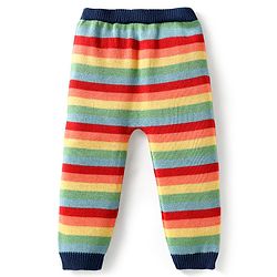 Babyhug Organic Cotton Knitted Full Sleeves Pullover Striped Sweater Set with Cap & Floral Design - Navy Blue