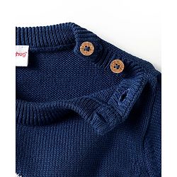 Babyhug Organic Cotton Knitted Full Sleeves Pullover Striped Sweater Set with Cap & Floral Design - Navy Blue