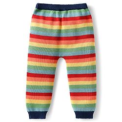 Babyhug Organic Cotton Knitted Full Sleeves Pullover Striped Sweater Set with Cap & Floral Design - Navy Blue