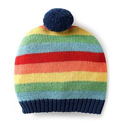 Babyhug Organic Cotton Knitted Full Sleeves Pullover Striped Sweater Set with Cap & Floral Design - Navy Blue