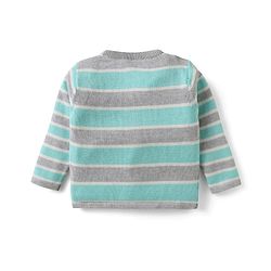 Babyhug Organic Cotton Knitted Full Sleeves Striped Sweater Set with Cap Penguin Design - Grey