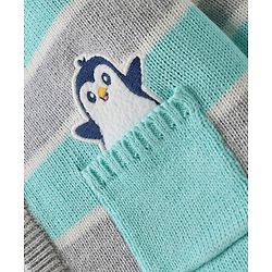 Babyhug Organic Cotton Knitted Full Sleeves Striped Sweater Set with Cap Penguin Design - Grey