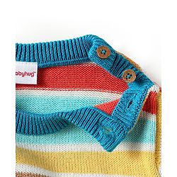 Babyhug Organic Cotton Knitted Full Sleeves Striped Sweater Set with Cap Star Design - Red