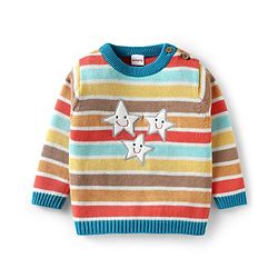 Babyhug Organic Cotton Knitted Full Sleeves Striped Sweater Set with Cap Star Design - Red