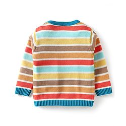 Babyhug Organic Cotton Knitted Full Sleeves Striped Sweater Set with Cap Star Design - Red