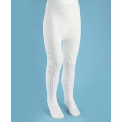 Cute Walk by Babyhug Knit Full Length Antibacterial Solid Colour Tights With Cable Design - White