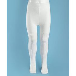 Cute Walk by Babyhug Knit Full Length Antibacterial Solid Colour Tights With Cable Design - White
