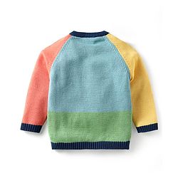 Babyhug Organic Cotton Knitted Full Raglan Sleeves Pullover Sweater Set With Cap & Stripes Design - Multicolour