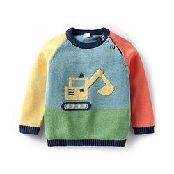 Babyhug Organic Cotton Knitted Full Raglan Sleeves Pullover Sweater Set With Cap & Stripes Design - Multicolour