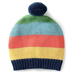 Babyhug Organic Cotton Knitted Full Raglan Sleeves Pullover Sweater Set With Cap & Stripes Design - Multicolour