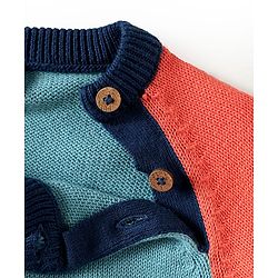 Babyhug Organic Cotton Knitted Full Raglan Sleeves Pullover Sweater Set With Cap & Stripes Design - Multicolour