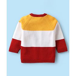 Babyhug Organic Cotton Knitted Full Raglan Sleeves Sweater Set with Cap & Reindeer Design - Red & Yellow