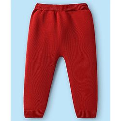 Babyhug Organic Cotton Knitted Full Raglan Sleeves Sweater Set with Cap & Reindeer Design - Red & Yellow