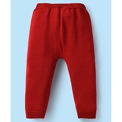 Babyhug Organic Cotton Knitted Full Raglan Sleeves Sweater Set with Cap & Reindeer Design - Red & Yellow