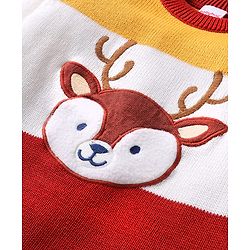 Babyhug Organic Cotton Knitted Full Raglan Sleeves Sweater Set with Cap & Reindeer Design - Red & Yellow