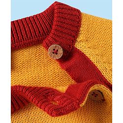 Babyhug Organic Cotton Knitted Full Raglan Sleeves Sweater Set with Cap & Reindeer Design - Red & Yellow