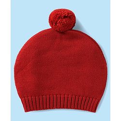 Babyhug Organic Cotton Knitted Full Raglan Sleeves Sweater Set with Cap & Reindeer Design - Red & Yellow