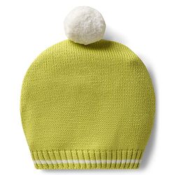 Babyhug Organic Cotton Knitted Full Sleeves Striped Pullover Sweater Set with Zebra Embroidery & Cap - Limegreen