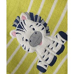 Babyhug Organic Cotton Knitted Full Sleeves Striped Pullover Sweater Set with Zebra Embroidery & Cap - Limegreen