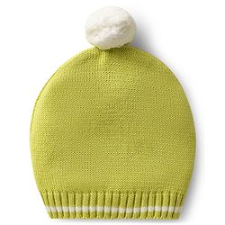 Babyhug Organic Cotton Knitted Full Sleeves Striped Pullover Sweater Set with Zebra Embroidery & Cap - Limegreen