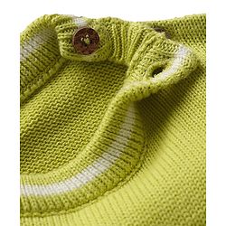 Babyhug Organic Cotton Knitted Full Sleeves Striped Pullover Sweater Set with Zebra Embroidery & Cap - Limegreen
