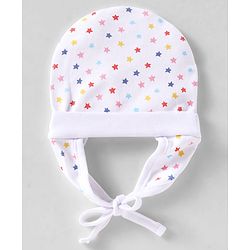 Babyhug 100% Cotton Cap with Star Print White - Diameter 10 cm